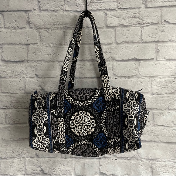 PREOWNED VERA BRADLEY BLUE BLACK ZIP TOP DUFFLE BAG TRAVEL TOTE - Picture 1 of 8